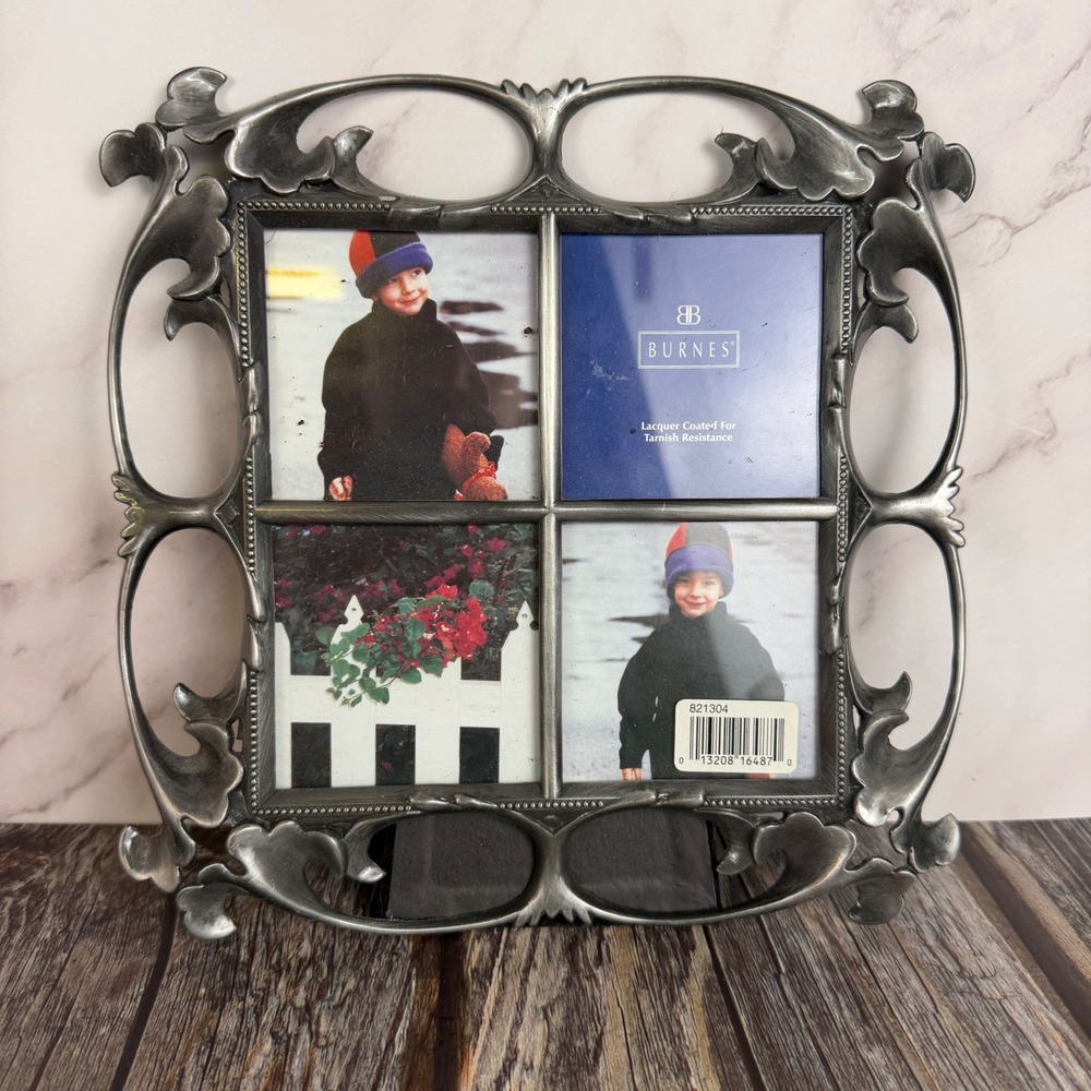 Burnes Photo Frame Collage Ornate Scroll Leaf Pewter Finish Tabletop